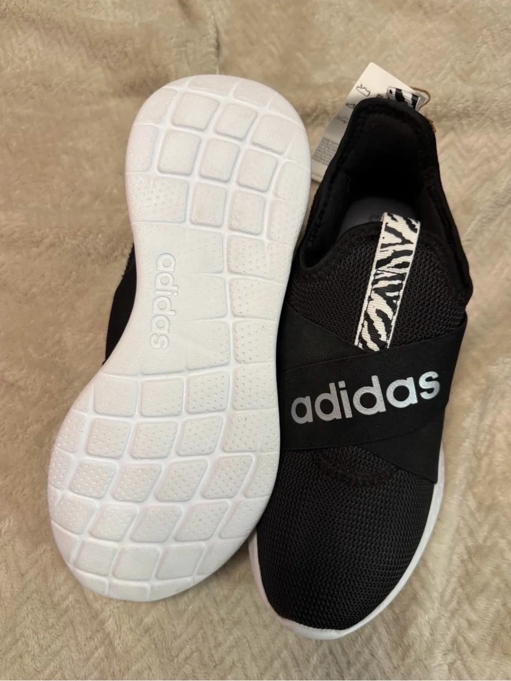 adidas womens Black Slip-On Athletic Shoes with Zebra Tab NWT never worn